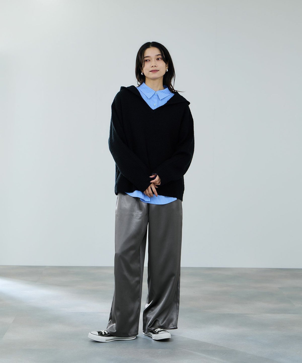 milli de l'air ヘビーサテンイージーワイドパンツ レディース