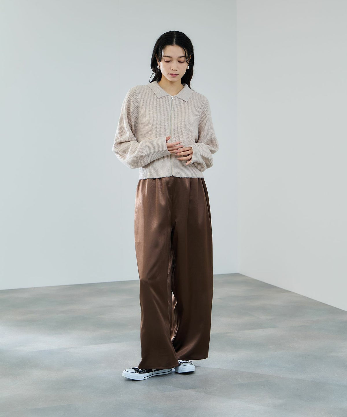 milli de l'air ヘビーサテンイージーワイドパンツ レディース