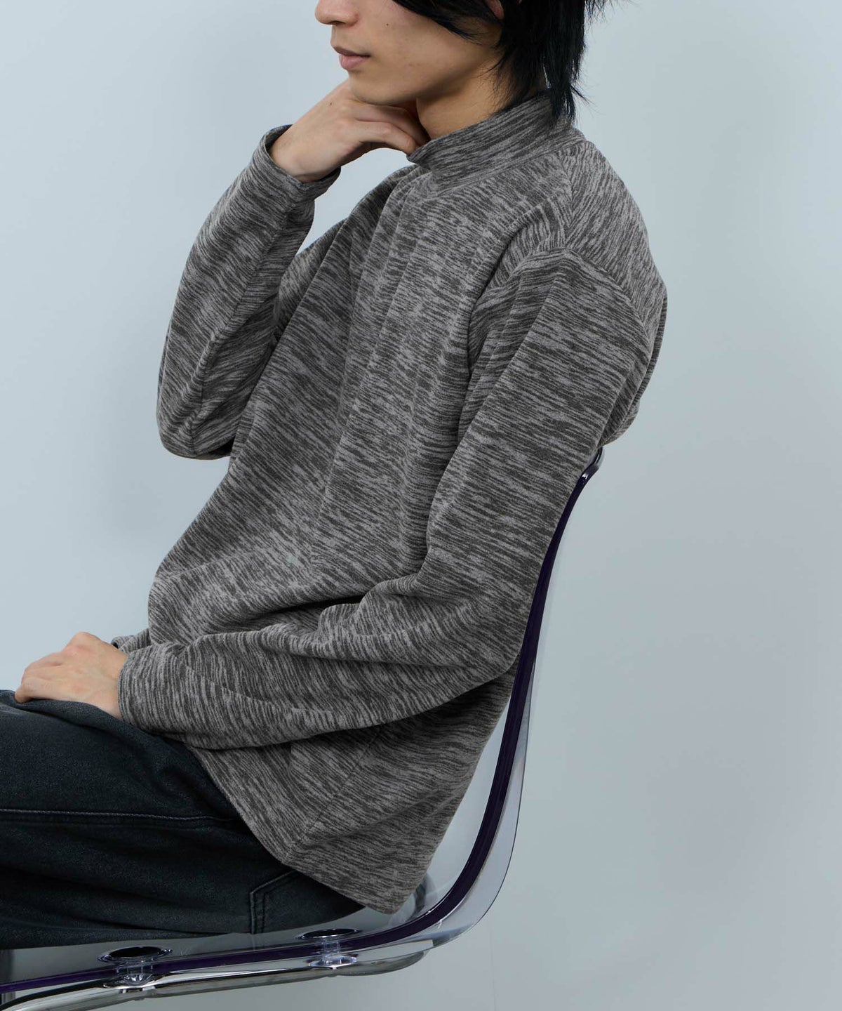 FIRST DOWN カチオンフリース モックネック長袖Tシャツ メンズ