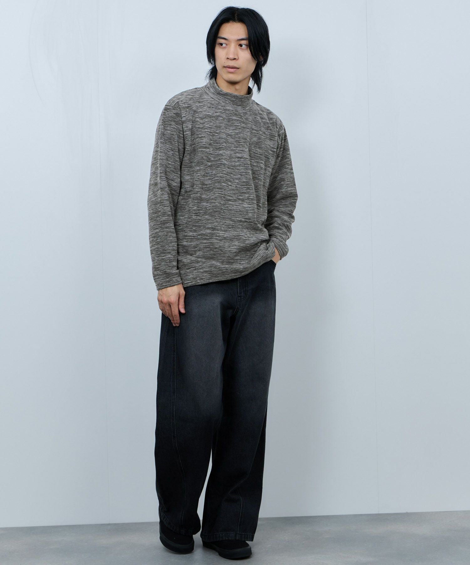 FIRST DOWN カチオンフリース モックネック長袖Tシャツ メンズ
