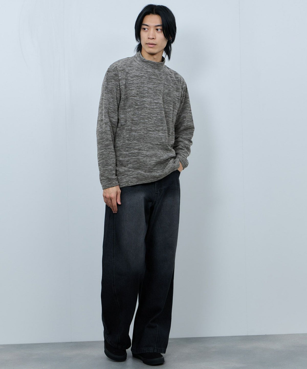 FIRST DOWN カチオンフリース モックネック長袖Tシャツ メンズ