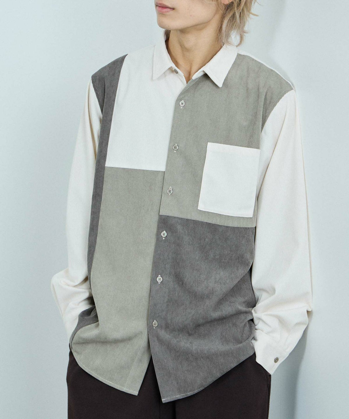 NAVY コーデュロイ切替レギュラーカラーシャツ メンズ