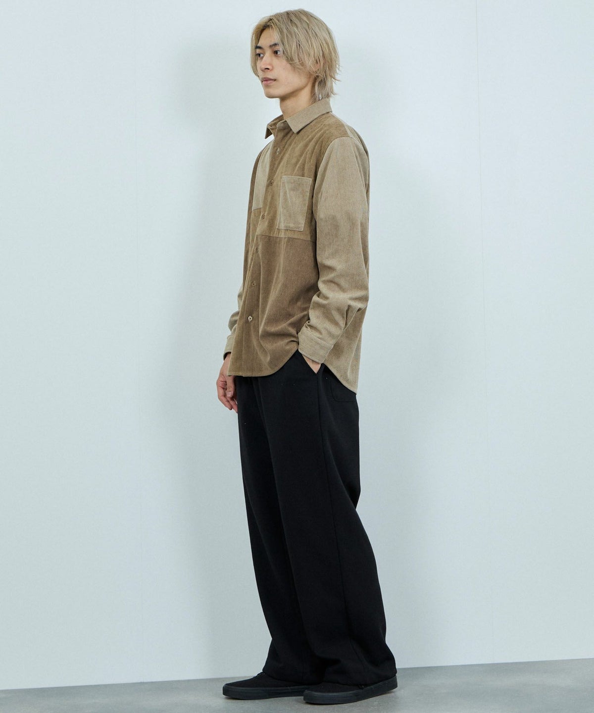 NAVY コーデュロイ切替レギュラーカラーシャツ メンズ