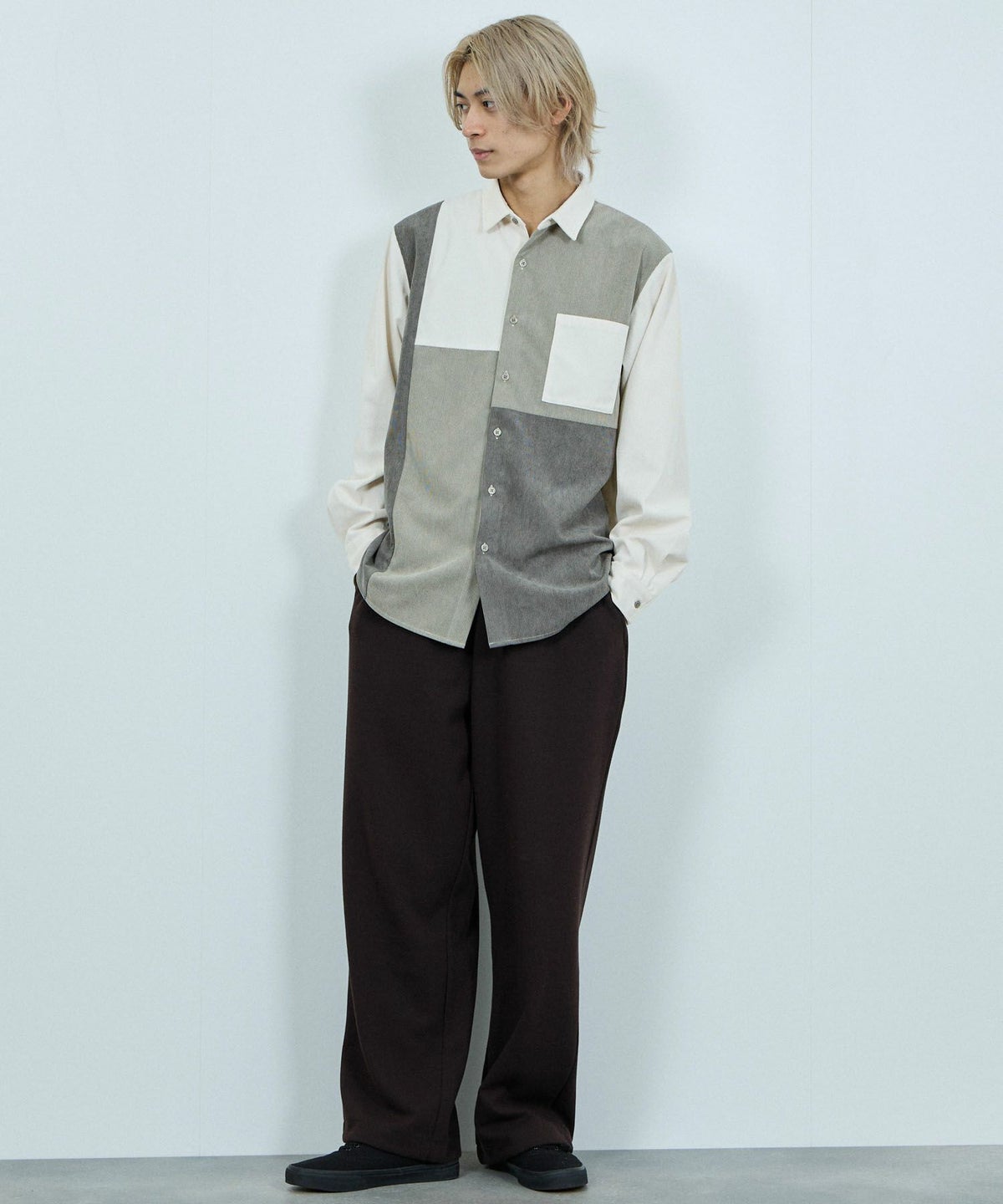 NAVY コーデュロイ切替レギュラーカラーシャツ メンズ