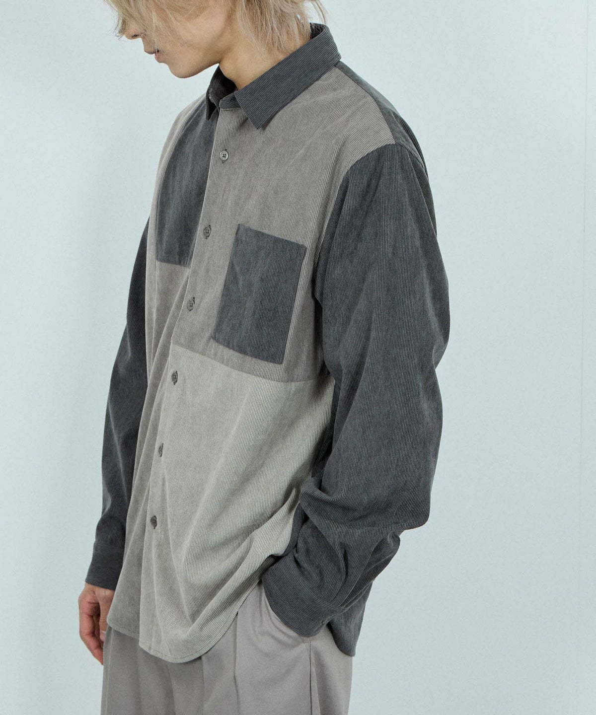 NAVY コーデュロイ切替レギュラーカラーシャツ メンズ