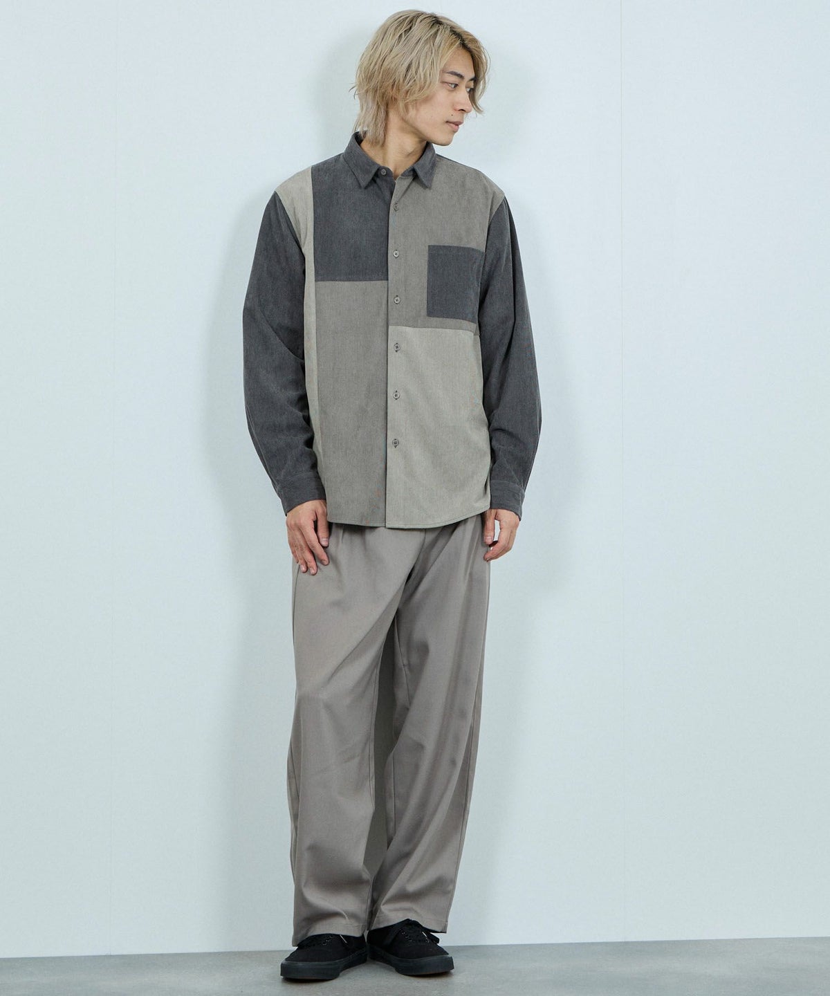 NAVY コーデュロイ切替レギュラーカラーシャツ メンズ