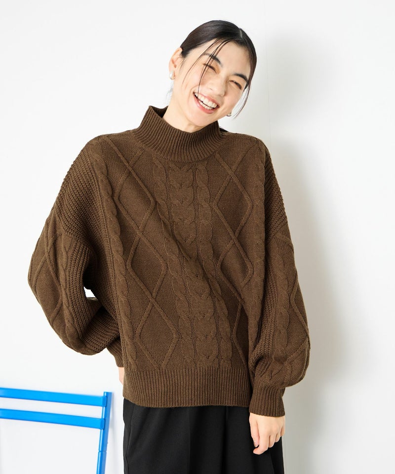 [期間限定knit]Idnes  ケーブルハイネックニット レディース商品画像-1