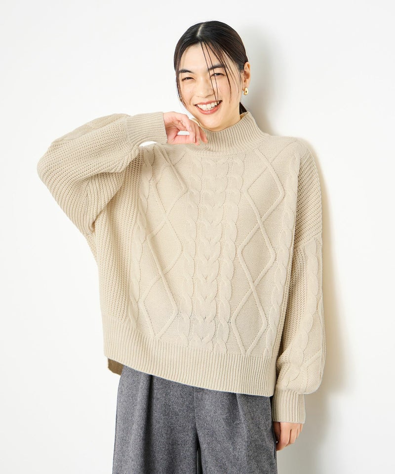 [期間限定knit]Idnes  ケーブルハイネックニット レディース商品画像-2