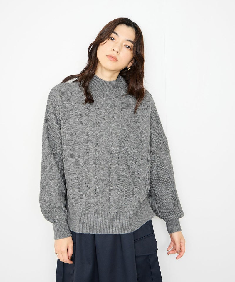 [期間限定knit]Idnes  ケーブルハイネックニット レディース商品画像-3