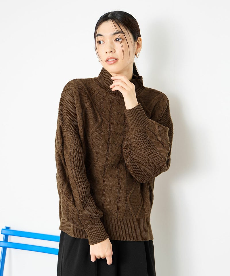 Idnes ケーブルハイネックニット レディース商品画像-4