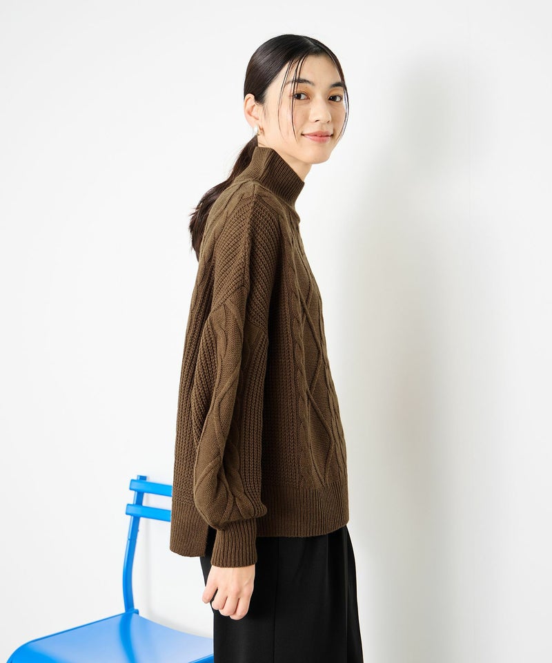 [期間限定knit]Idnes  ケーブルハイネックニット レディース商品画像-5