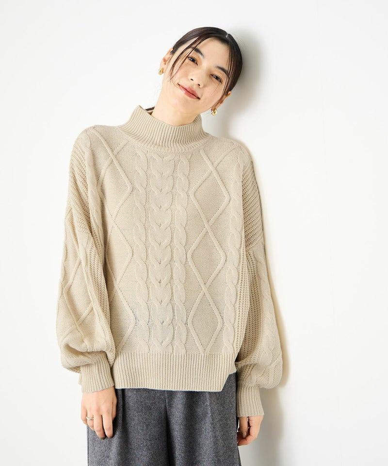 [期間限定knit]Idnes  ケーブルハイネックニット レディース商品画像-9