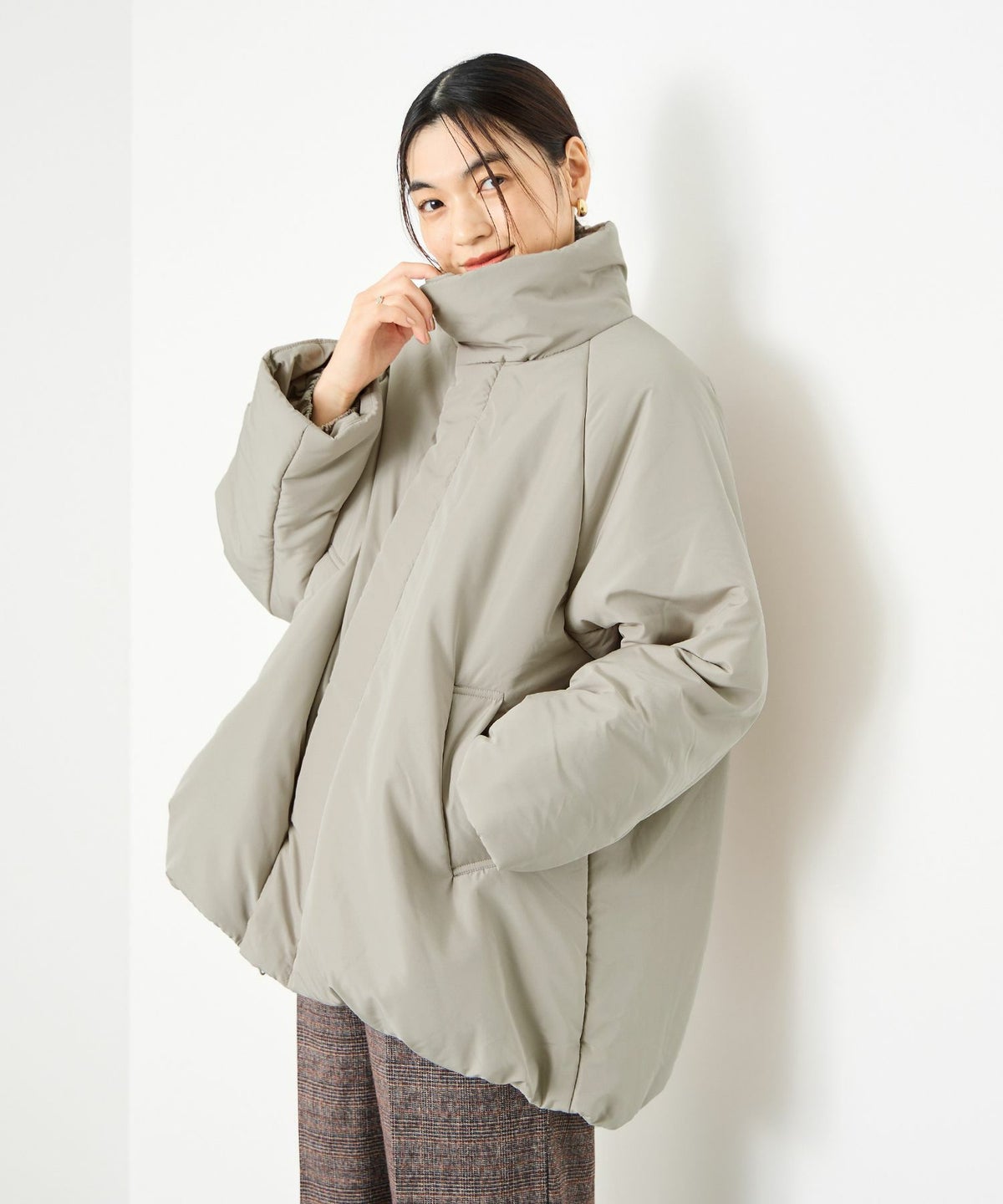 Idnes コクーン中綿ジャケット レディース