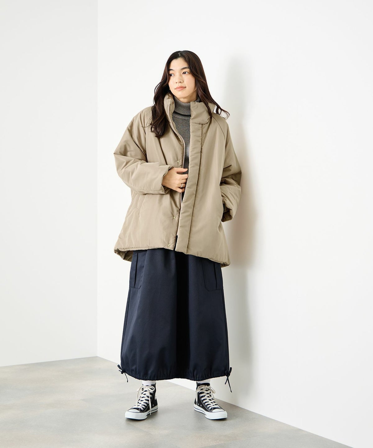 Idnes コクーン中綿ジャケット レディース