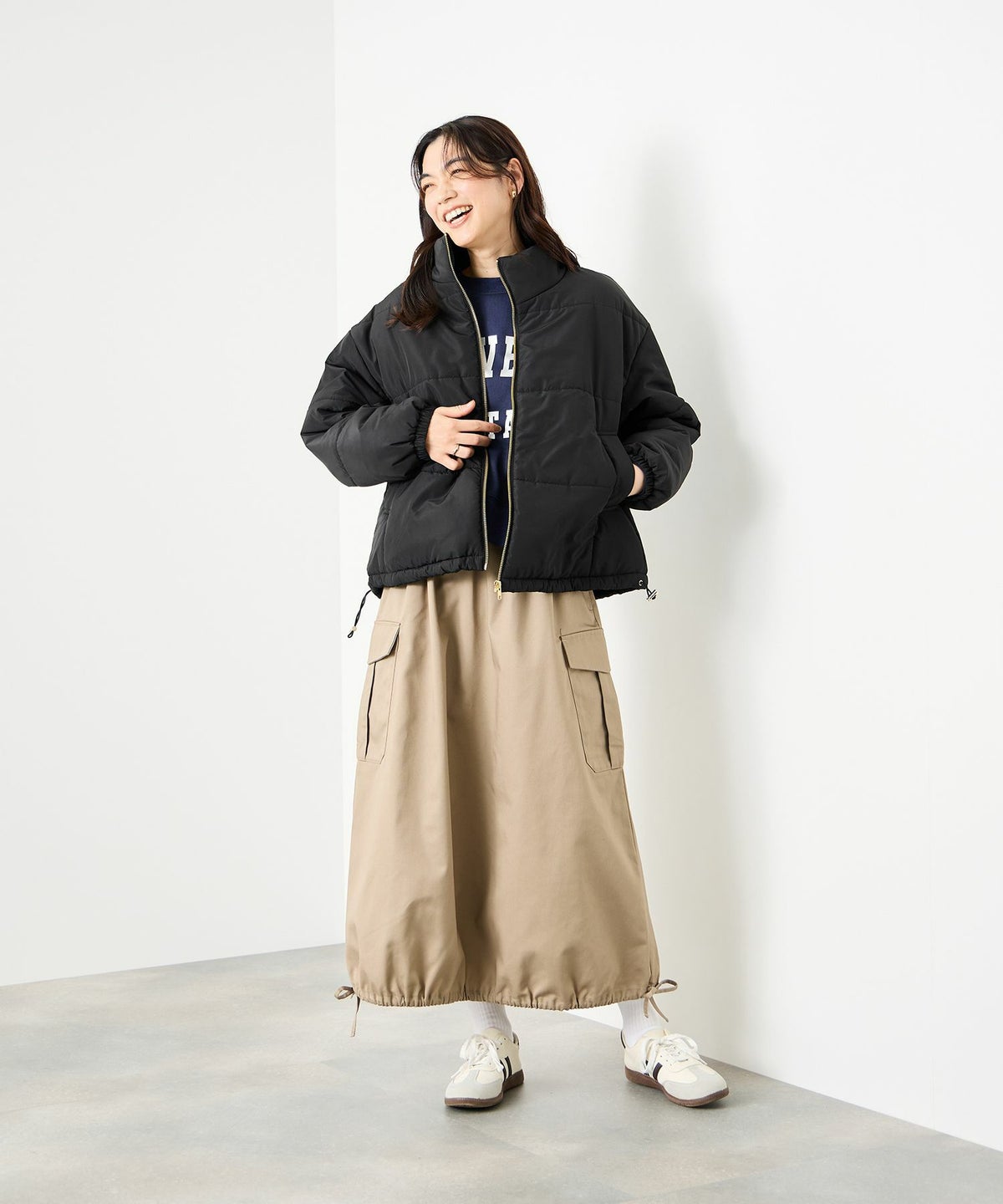 Idnes コクーン中綿ジャケット レディース