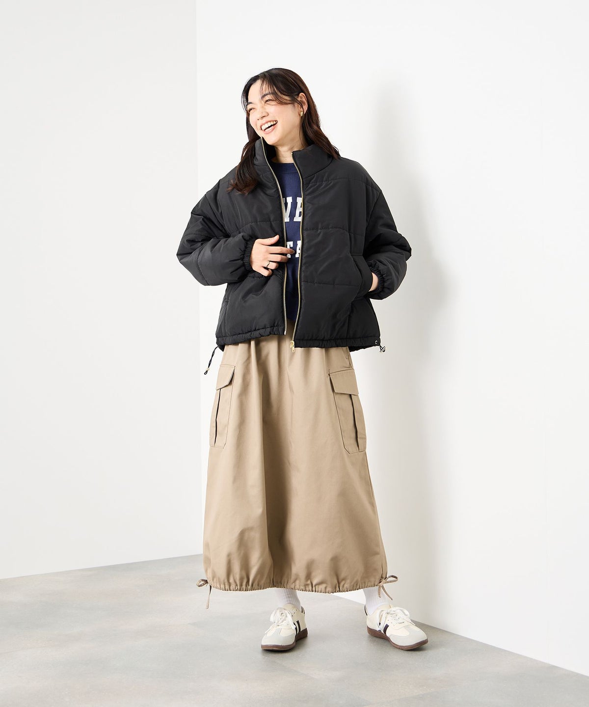 Idnes コクーン中綿ジャケット レディース