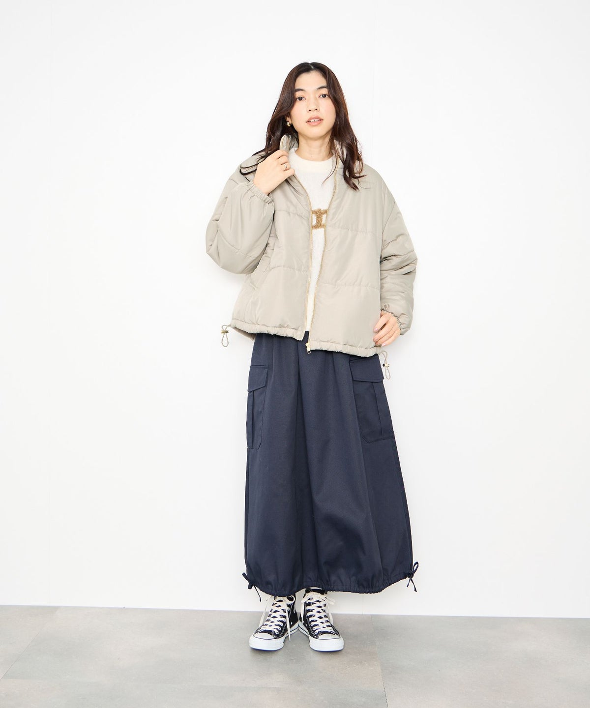 Idnes コクーン中綿ジャケット レディース
