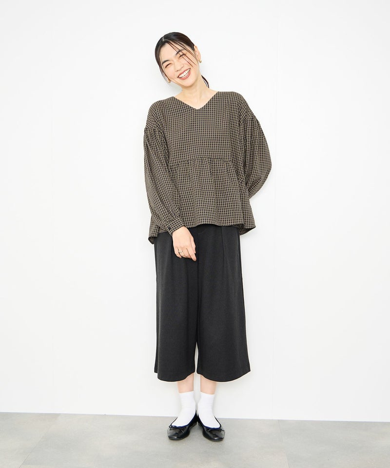 Idnes ペプラムギンガムチェックブラウス レディース商品画像-6