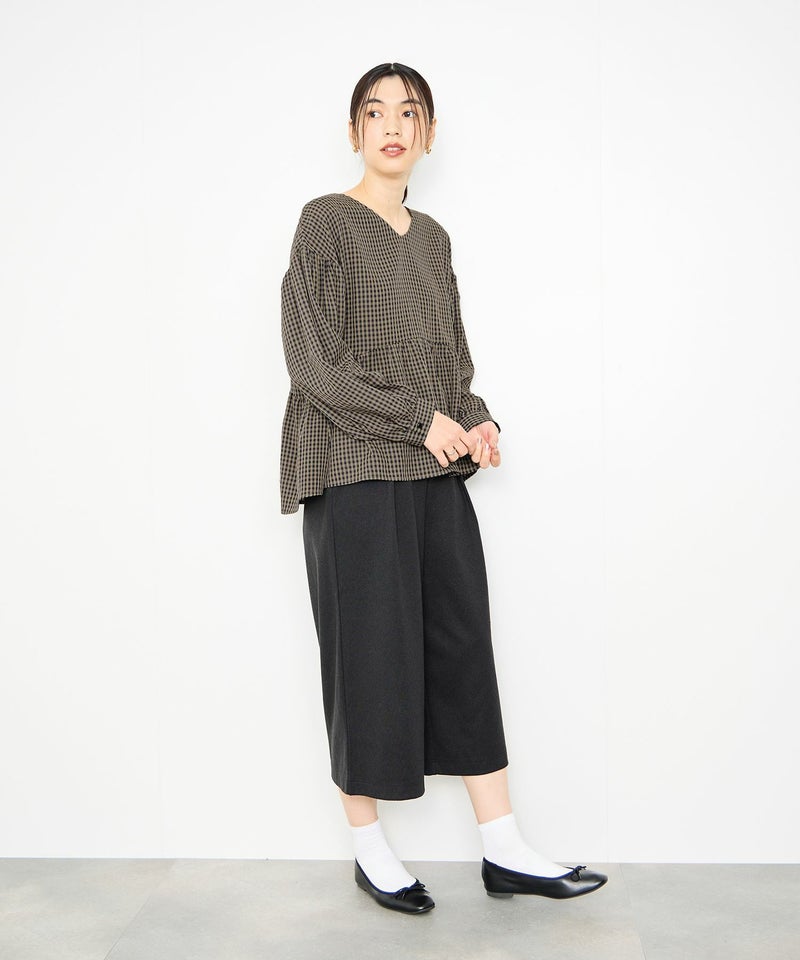 Idnes ペプラムギンガムチェックブラウス レディース商品画像-7