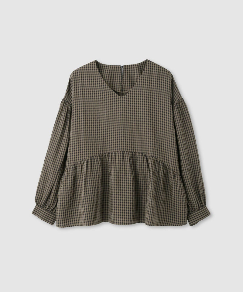 Idnes  ペプラムギンガムチェックブラウス レディース商品画像-11
