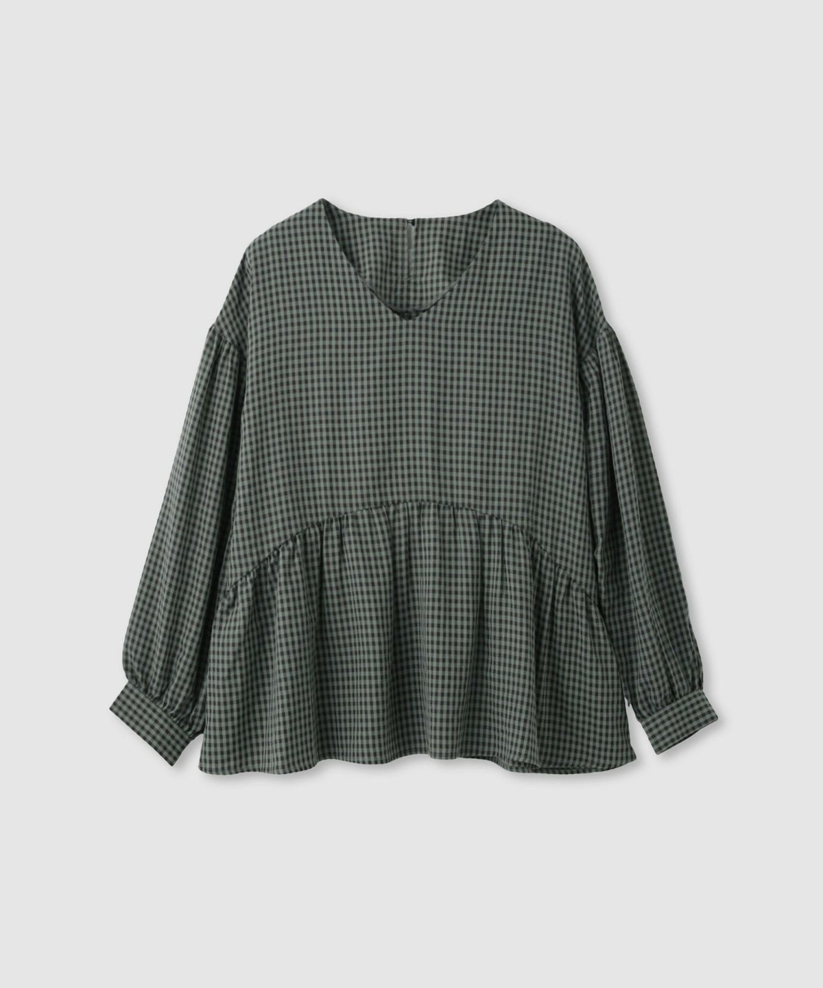 Idnes ペプラムギンガムチェックブラウス レディース