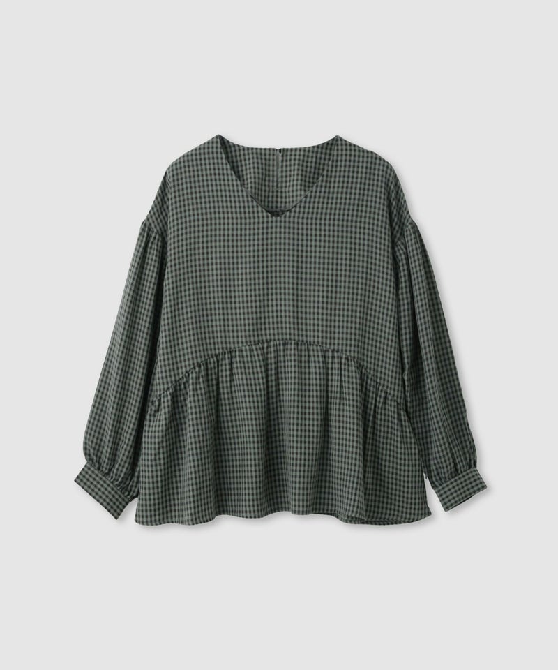 Idnes ペプラムギンガムチェックブラウス レディース商品画像-12