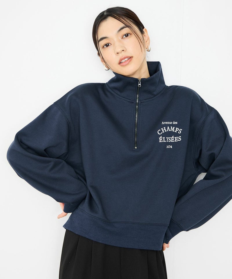 Idnes  裏起毛ロゴハーフジッププルオーバー レディース商品画像-1