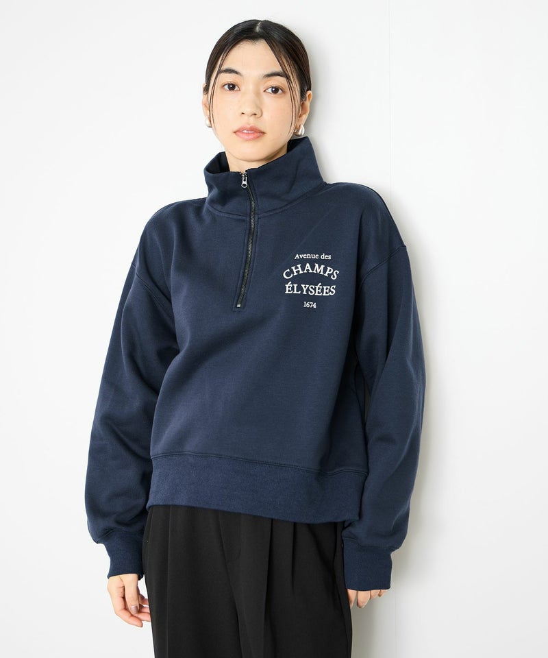 Idnes 裏起毛ロゴハーフジッププルオーバー レディース商品画像-4