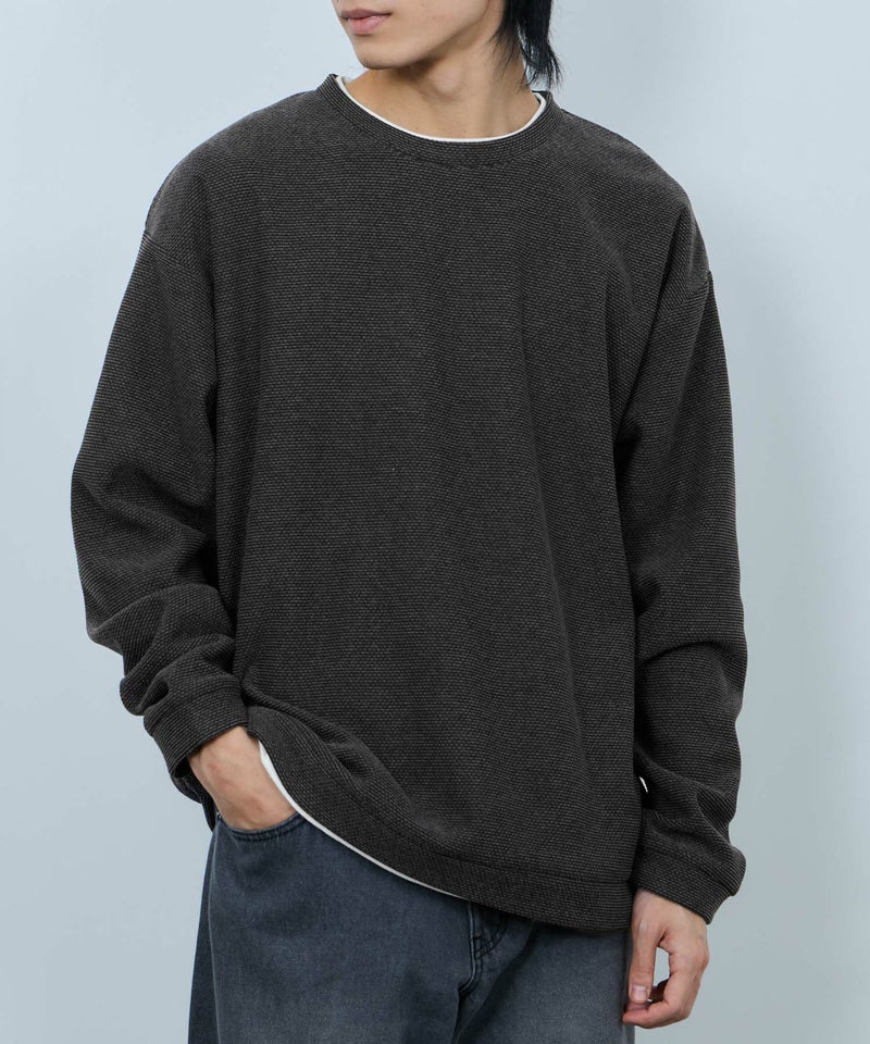 NAVY ハニカム裏起毛フェイククルーネックトレーナー メンズ商品画像-1