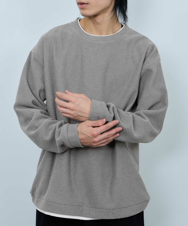 NAVY  ハニカム裏起毛フェイククルーネックトレーナー メンズ商品画像-7