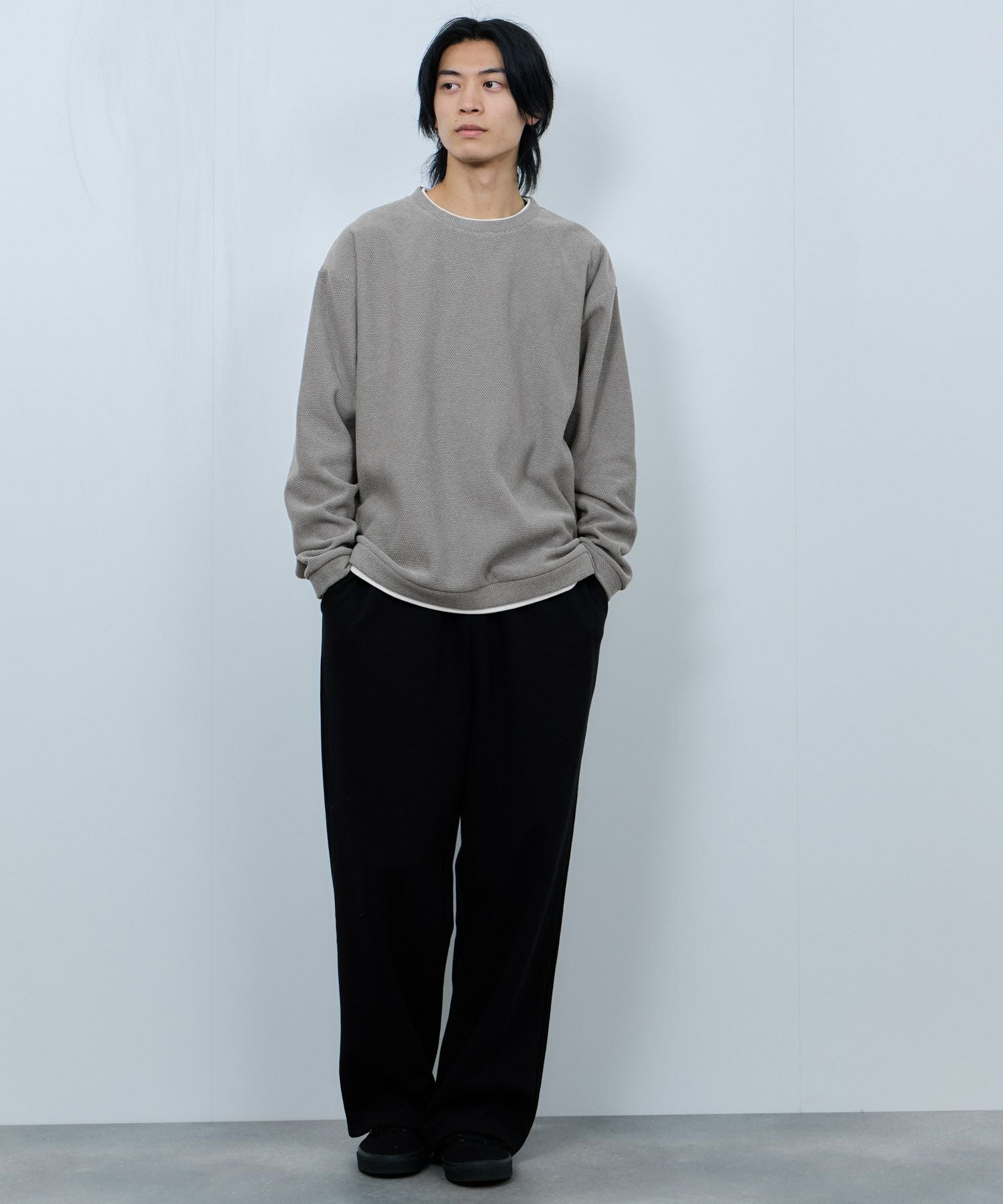 NAVY ハニカム裏起毛フェイククルーネックトレーナー メンズ