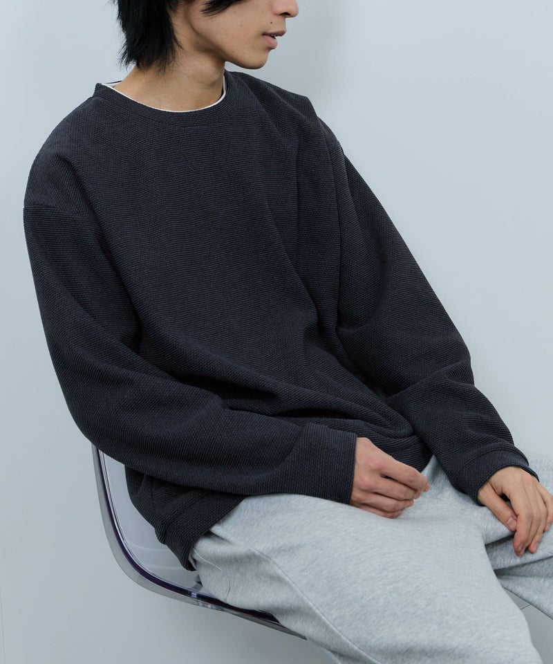 NAVY  ハニカム裏起毛フェイククルーネックトレーナー メンズ商品画像-10