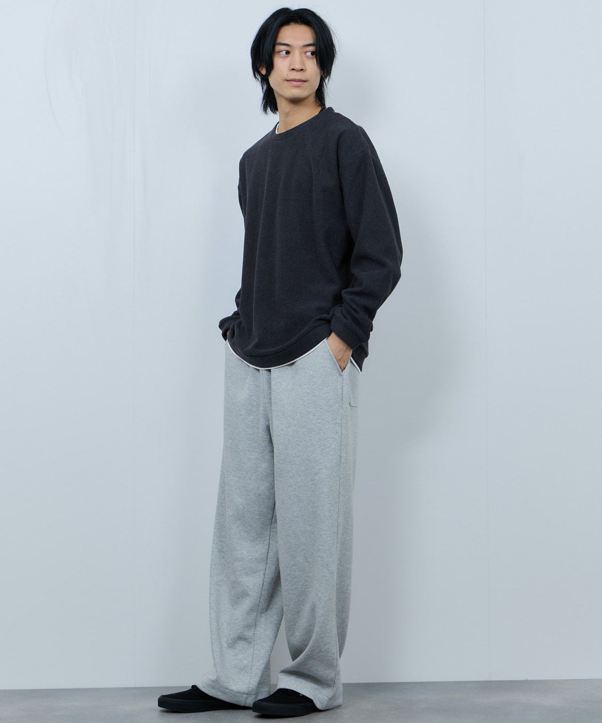 NAVY ハニカム裏起毛フェイククルーネックトレーナー メンズ