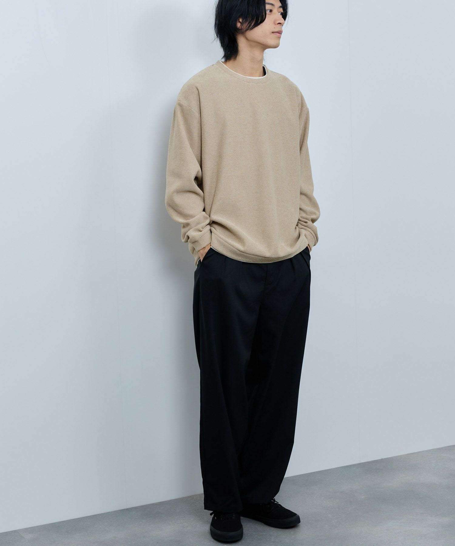 NAVY ハニカム裏起毛フェイククルーネックトレーナー メンズ NAVY ハニカム裏起毛フェイククルーネックトレーナー メンズ