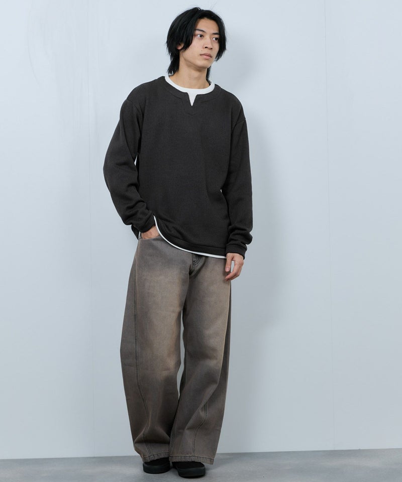 NAVY  針抜き裏起毛フェイクキーネックトレーナー メンズ商品画像-8