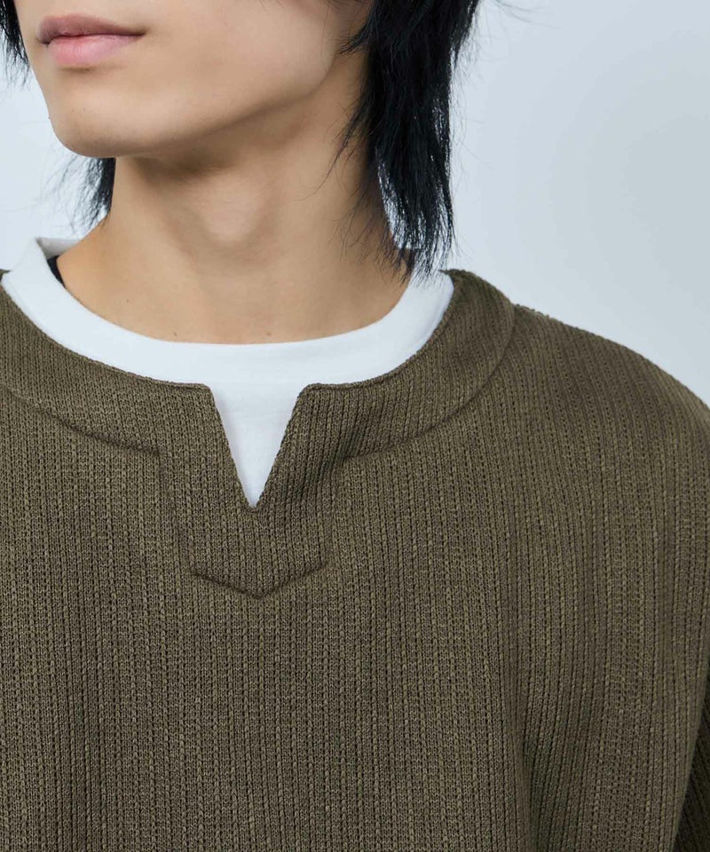 NAVY 針抜き裏起毛フェイクキーネックトレーナー メンズ商品画像-9