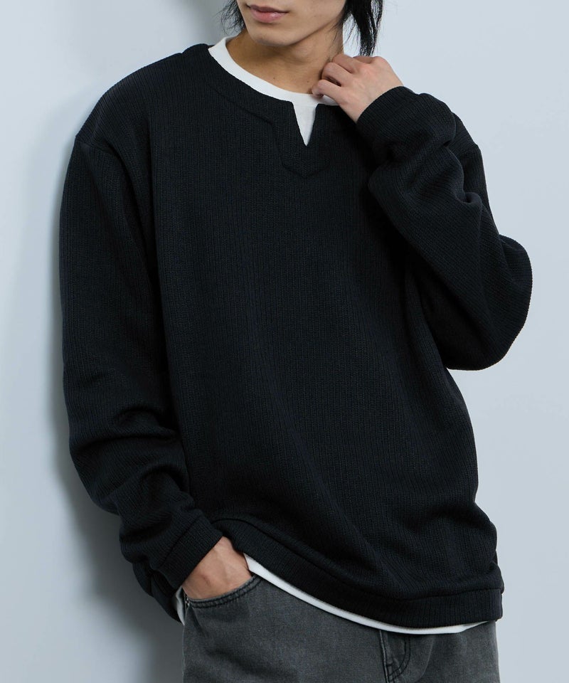 NAVY 針抜き裏起毛フェイクキーネックトレーナー メンズ商品画像-13