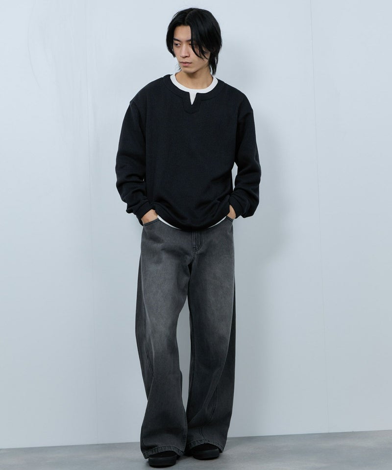 NAVY 針抜き裏起毛フェイクキーネックトレーナー メンズ商品画像-14