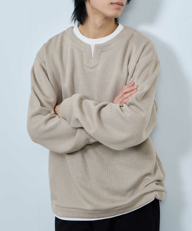 NAVY  針抜き裏起毛フェイクキーネックトレーナー メンズ商品画像-16