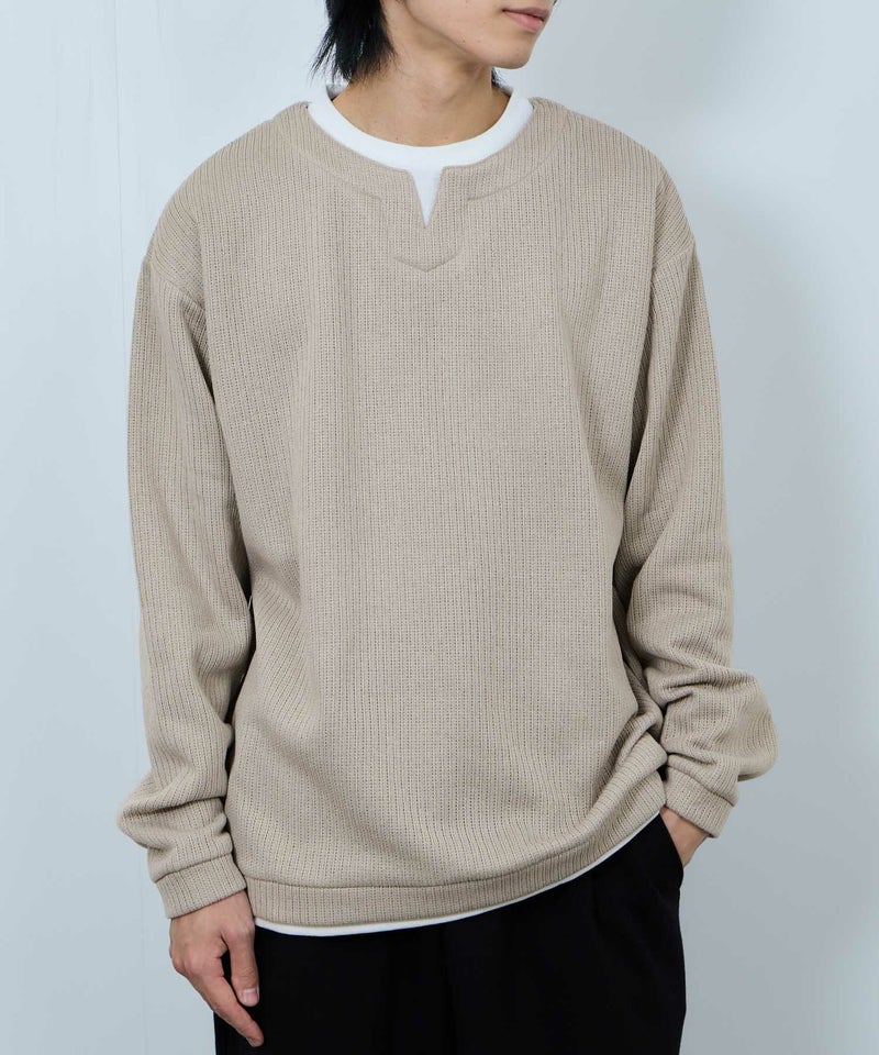 NAVY 針抜き裏起毛フェイクキーネックトレーナー メンズ商品画像-17