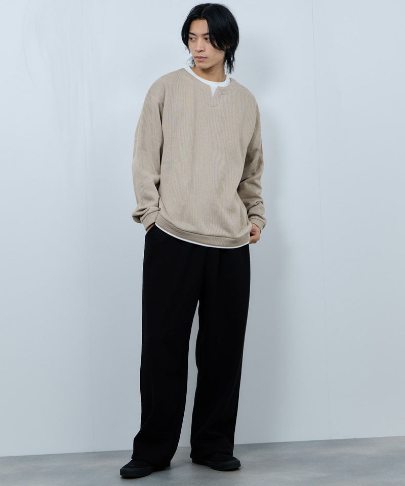 NAVY  針抜き裏起毛フェイクキーネックトレーナー メンズ商品画像-18