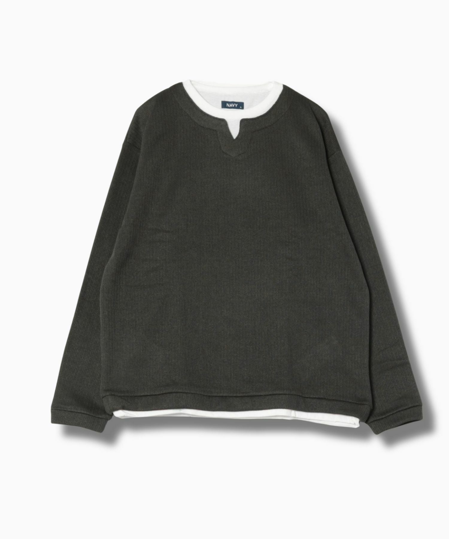 NAVY 針抜き裏起毛フェイクキーネックトレーナー メンズ
