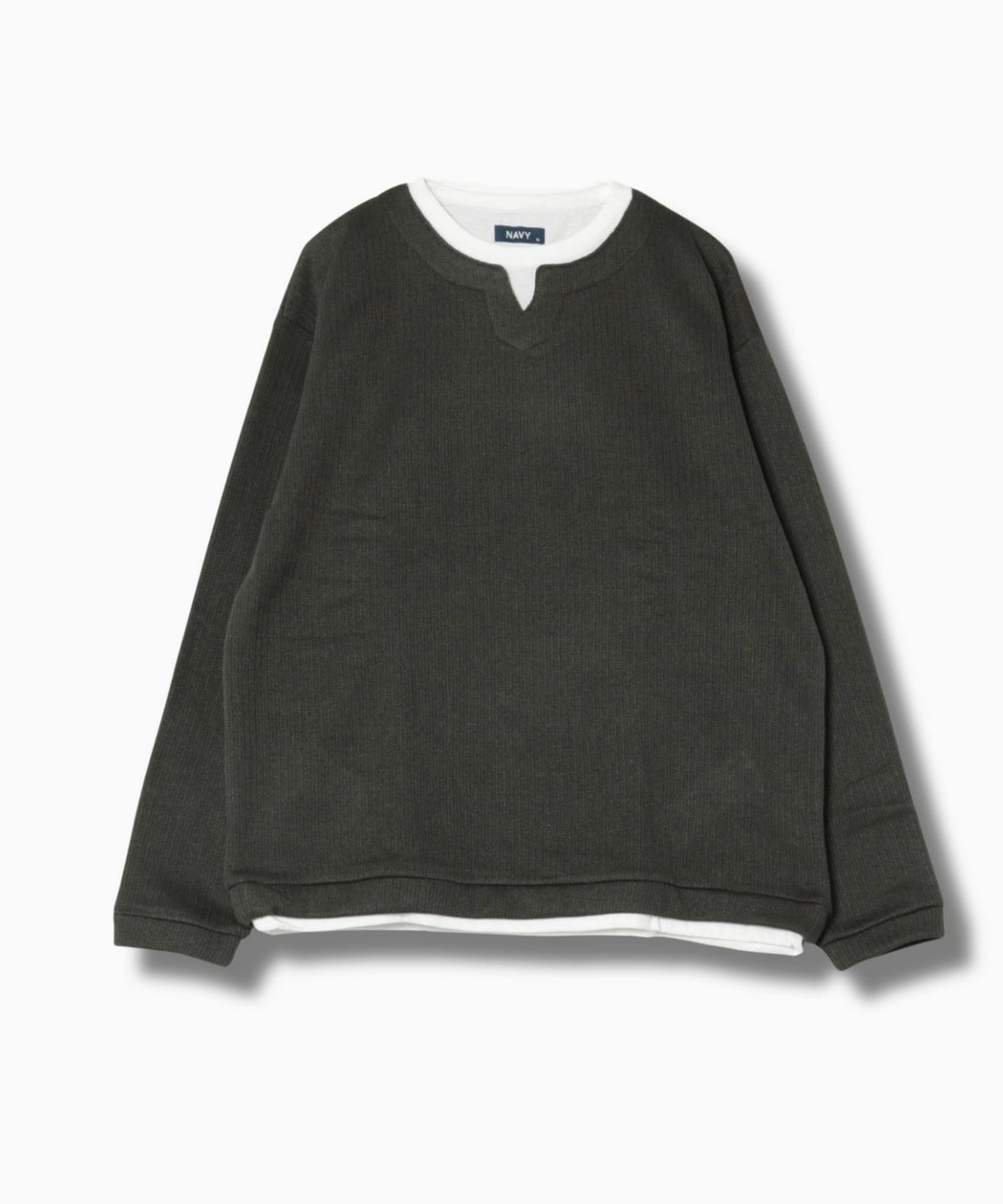 NAVY 針抜き裏起毛フェイクキーネックトレーナー メンズ