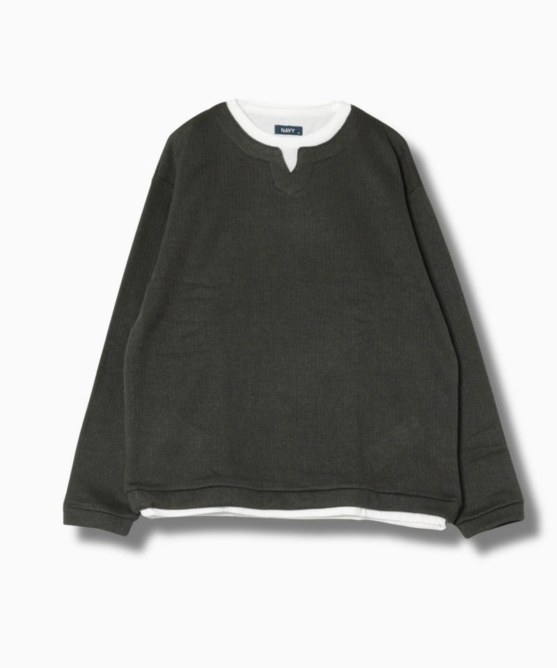 NAVY  針抜き裏起毛フェイクキーネックトレーナー メンズ商品画像-19