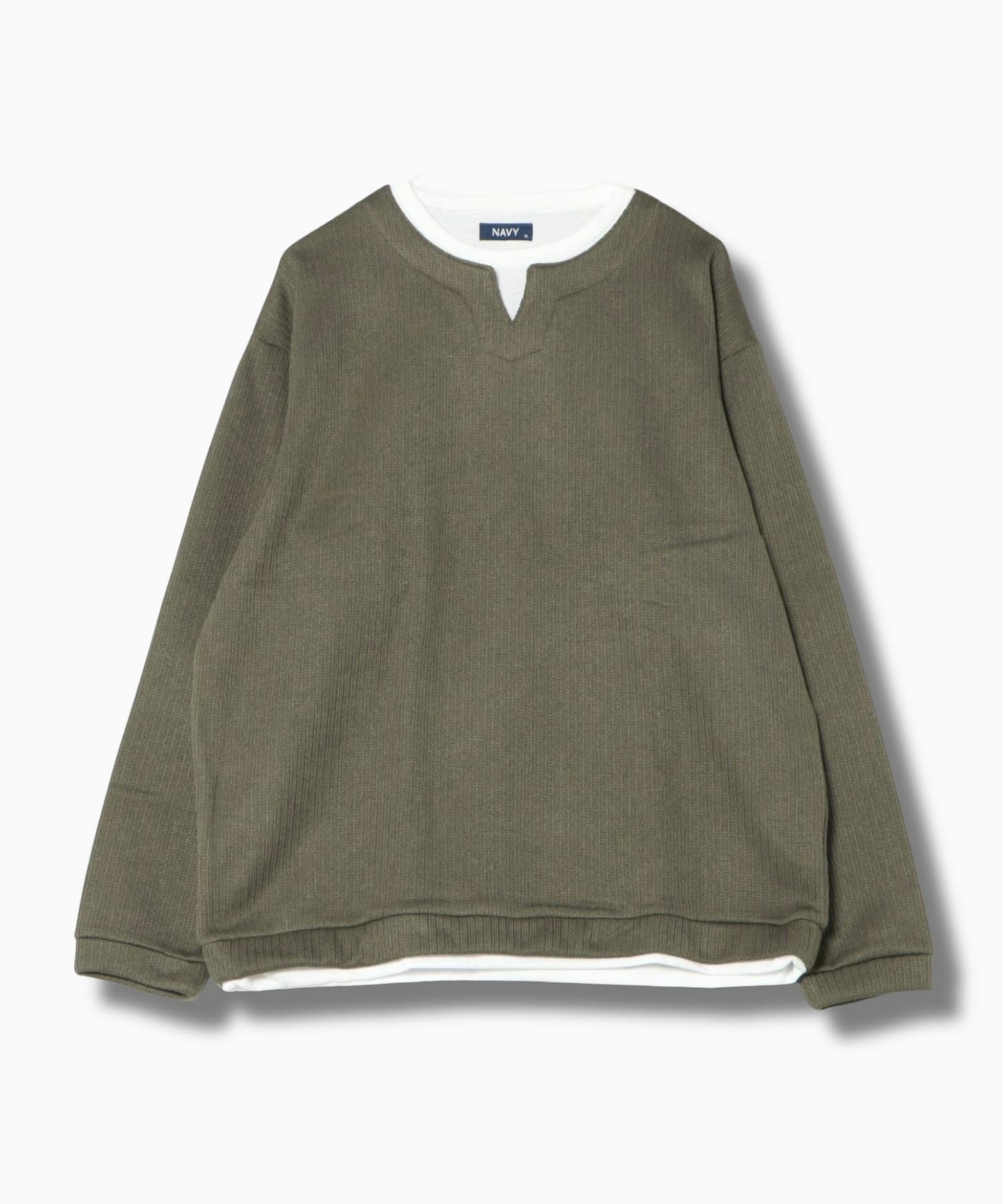 ネックトレーナー NAVY 針抜き裏起毛フェイクキーネックトレーナー メンズ
