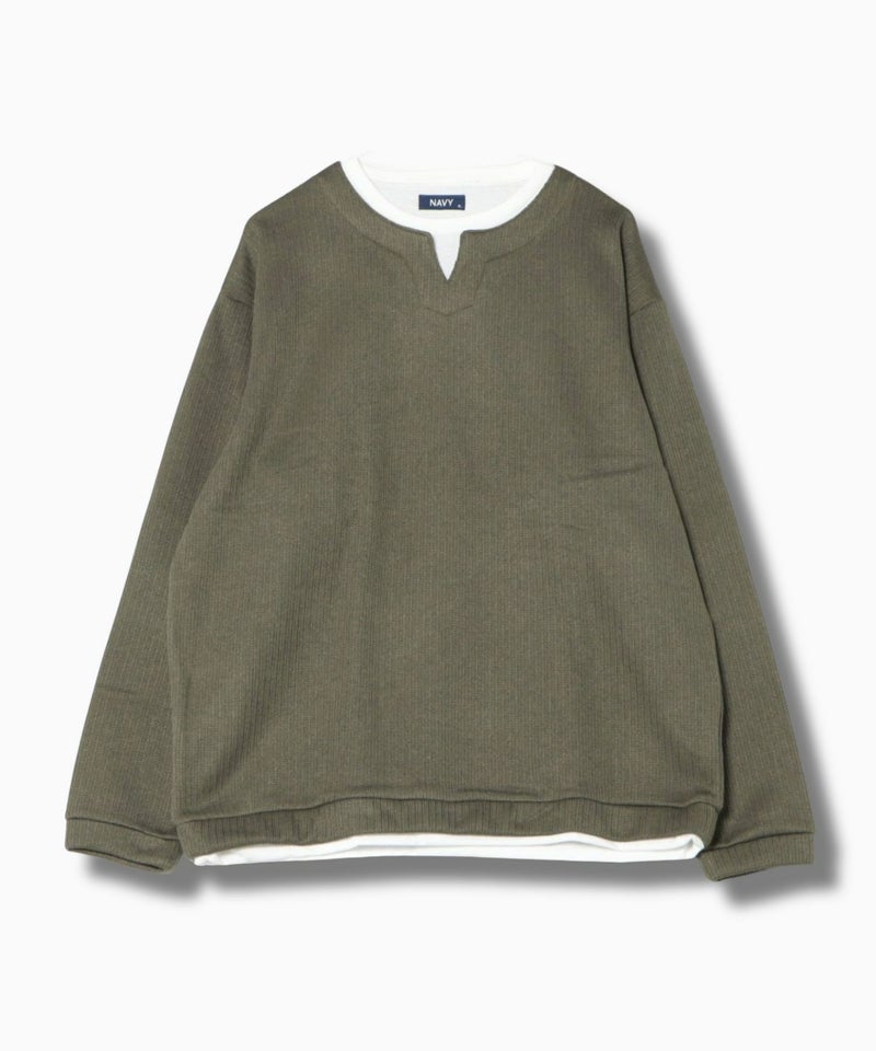 NAVY  針抜き裏起毛フェイクキーネックトレーナー メンズ商品画像-20