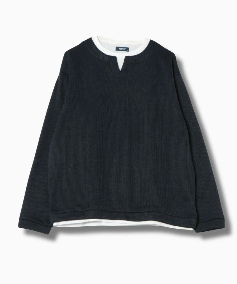 NAVY  針抜き裏起毛フェイクキーネックトレーナー メンズ商品画像-21