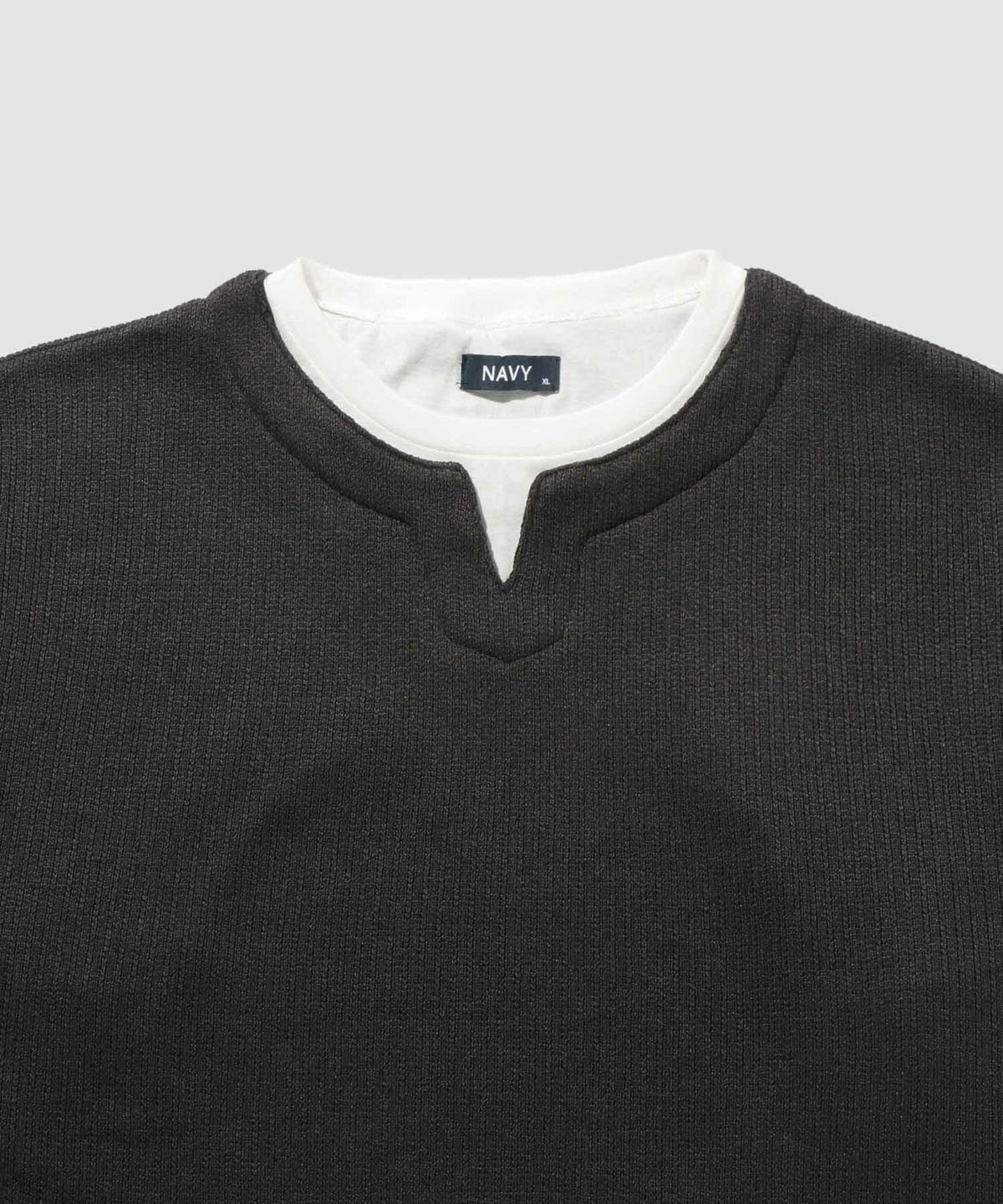 NAVY 針抜き裏起毛フェイクキーネックトレーナー メンズ