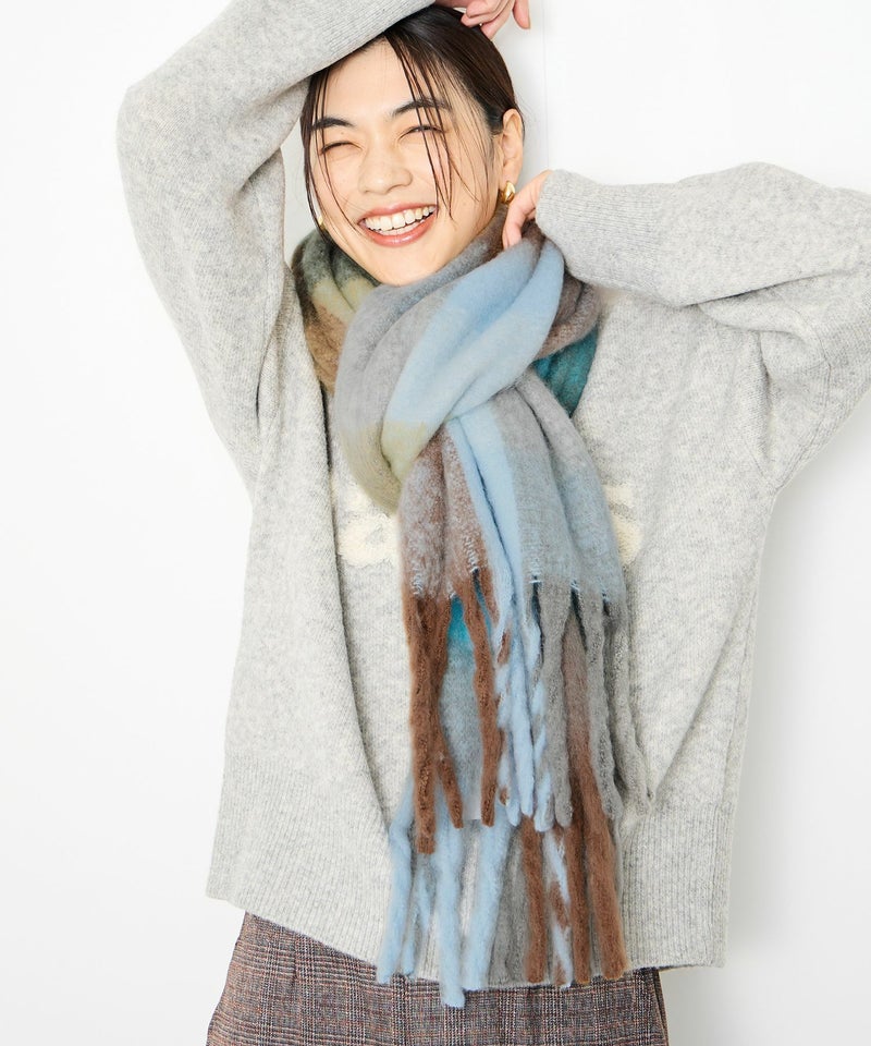 Idnes  マルチチェックボリュームストール レディース商品画像-2