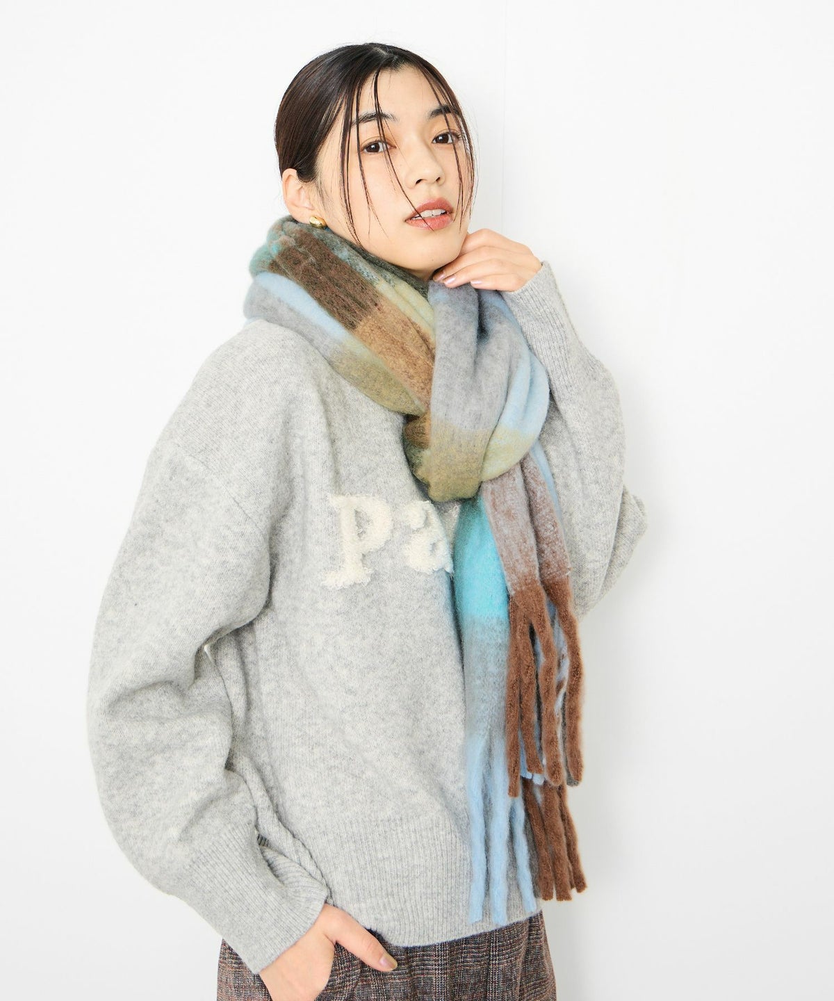 Idnes マルチチェックボリュームストール レディース